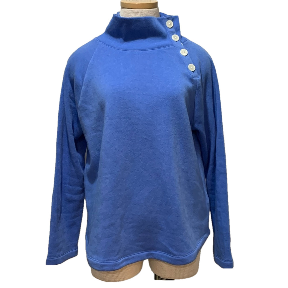 J Crew sz M blue button collar fleece pullover